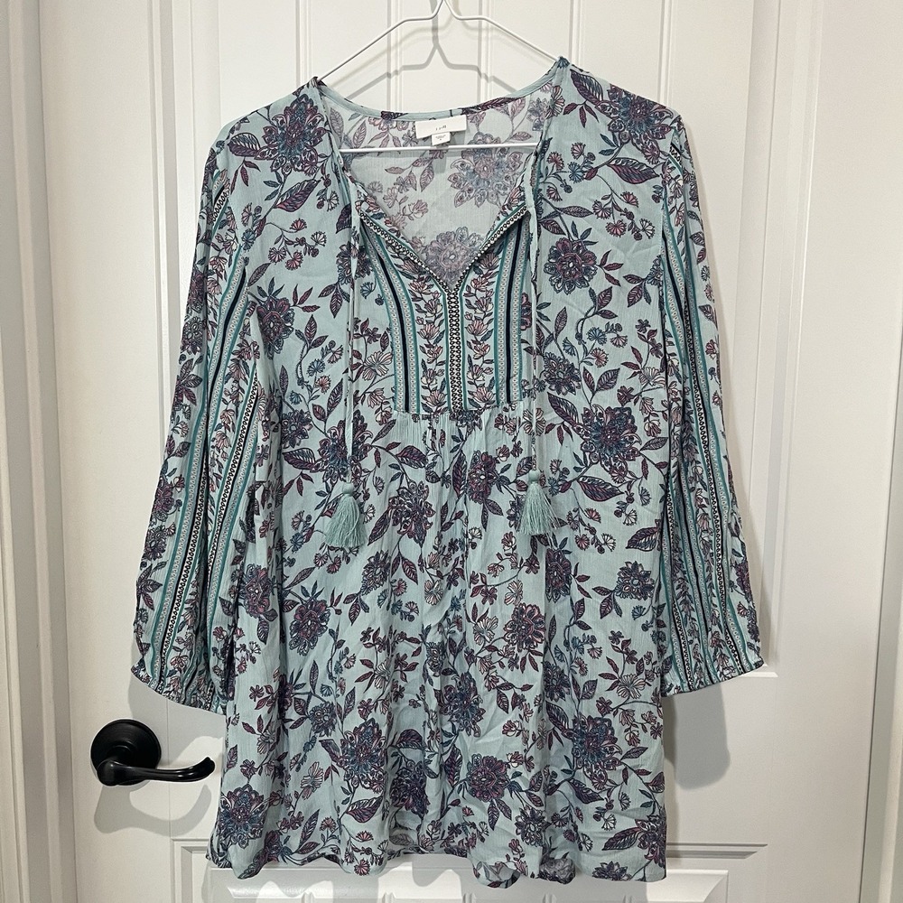 J. Jill Boho Peasant Floral Tunic Top Women's Fairy‎ Small Blue Cottage